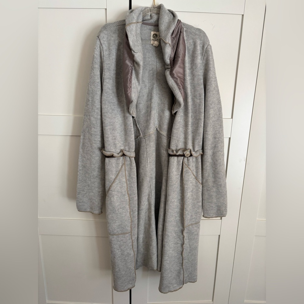 Anthropologie Tiny Shawl Cozy Gray Knit Long Wool Bled Cardigan Size Large